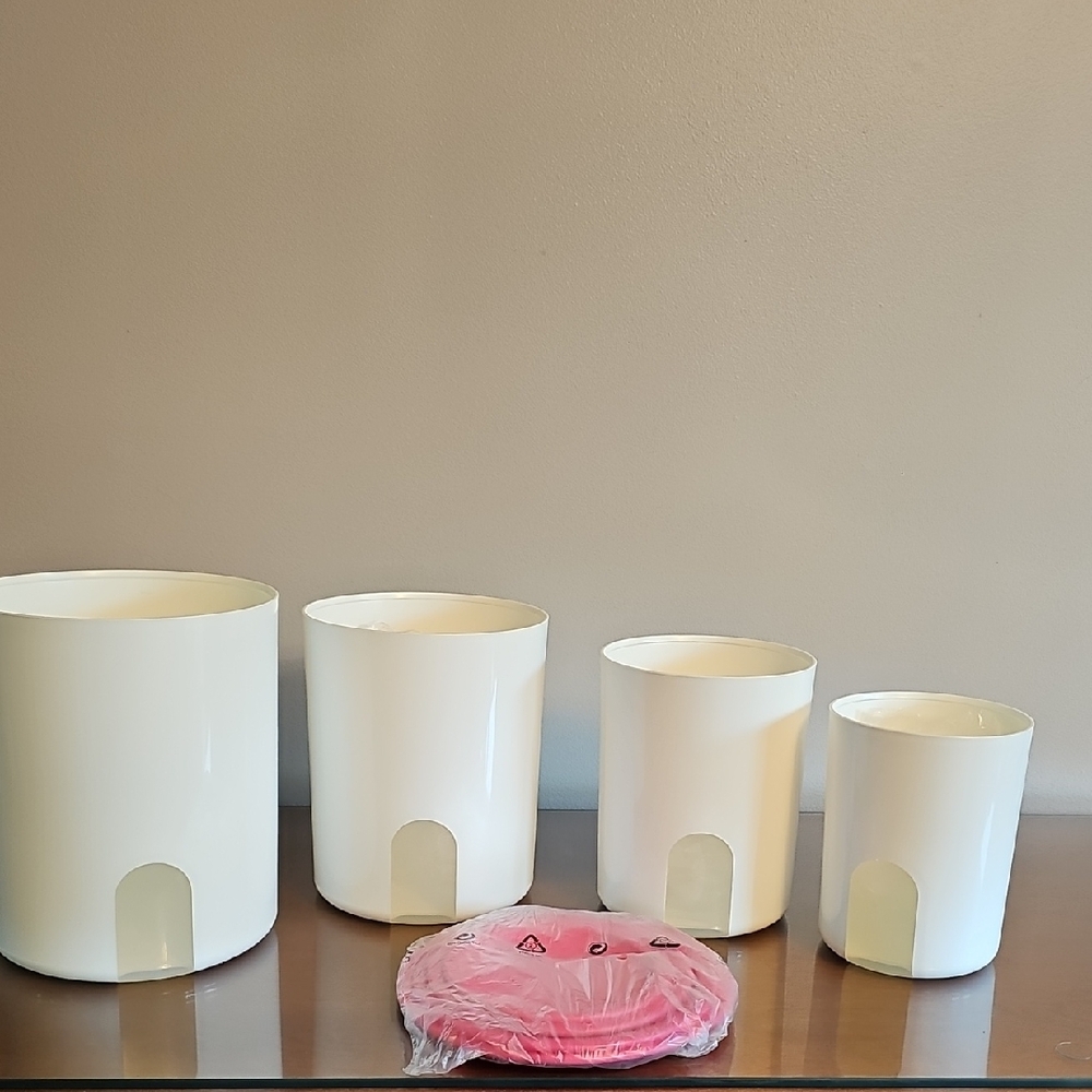 Tupperware White Canisters with Pink Lids
